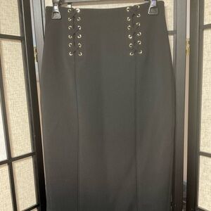 White House Black Market Pencil Skirt w/Silver Eyelets & Lace Up Embellishment